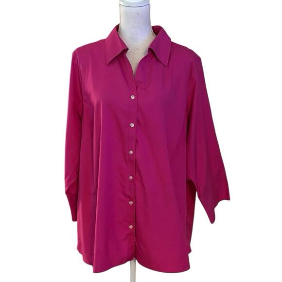 Lands End Plus Size 26W 26 No Iron Broadcloth Pink Button Up Front Shirt - Picture 1 of 4